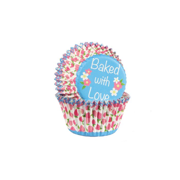 ROSE PRINT BAKED WITH LOVE CUPCAKE CASES 50MM main product photo